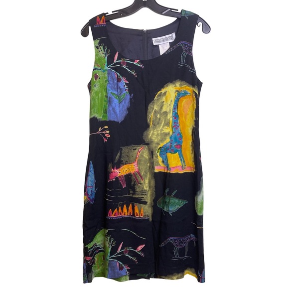 Vintage Jessica Howard Dress Womens 8 Sleeveless‎ Art to Wear Animal Rainbow - Picture 1 of 10